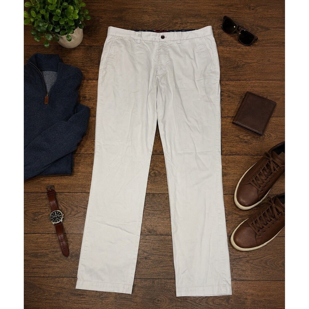 Robert Graham Pants Chino White Khaki Classic Mens 36 Flat Front Golf Slacks